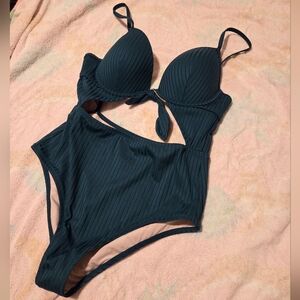 Shade & Shore Dark Teal Ribbed Swimsuit